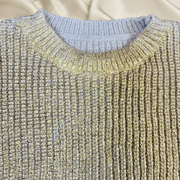 Women Pullover Sweater Gold Foil Knit Size XL Crew Neck Mid Length 1 - Picture 12 of 15